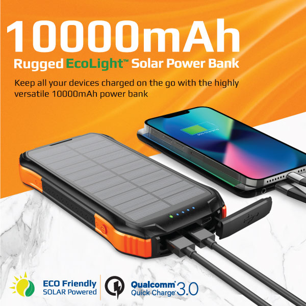 SolarTank-10PDQi - 10000mAh Rugged EcoLight™ Solar Power Bank