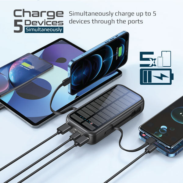 SolarTank-20PDQi - 20000mAh EcoLight™ Solar Power Bank with Built-in USB-C & Lightning Cables